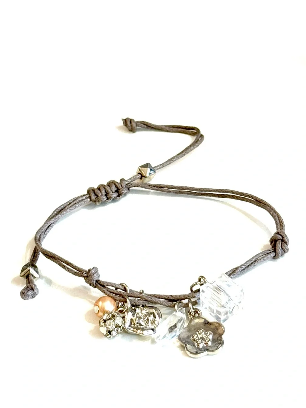 LOFT Silver Crystal Flower Adjustable Charm Bracelet NWT